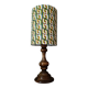 vintage turned wood lamp, seventies graphic lampshade