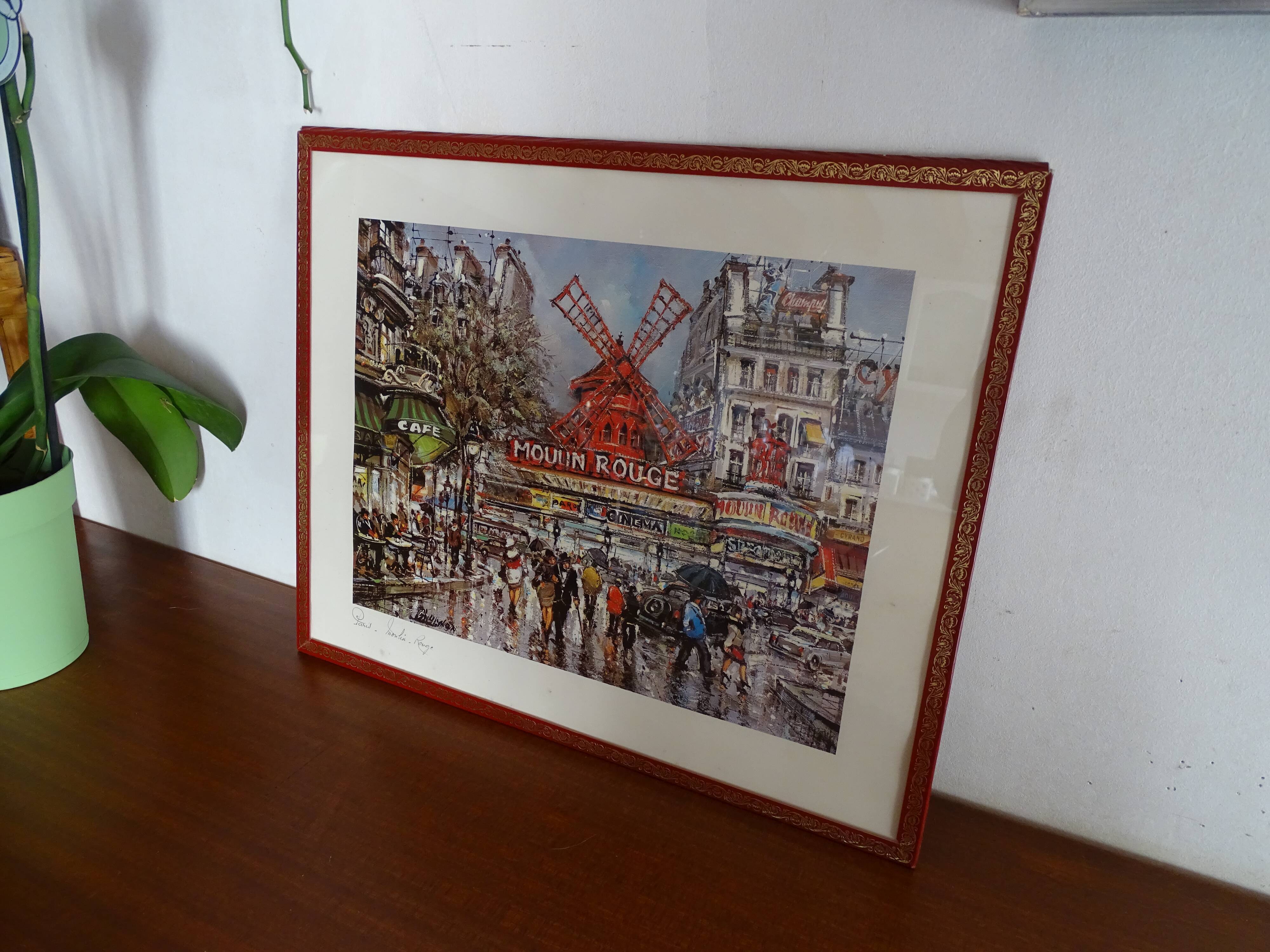 Lithograph Paris Moulin Rouge framed old