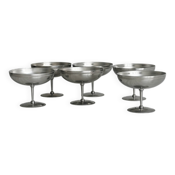 6 coupes en métal brillant bord perlé
