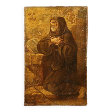 Peinture italienne antique de Saint François de Pau du XVIIe siècle.