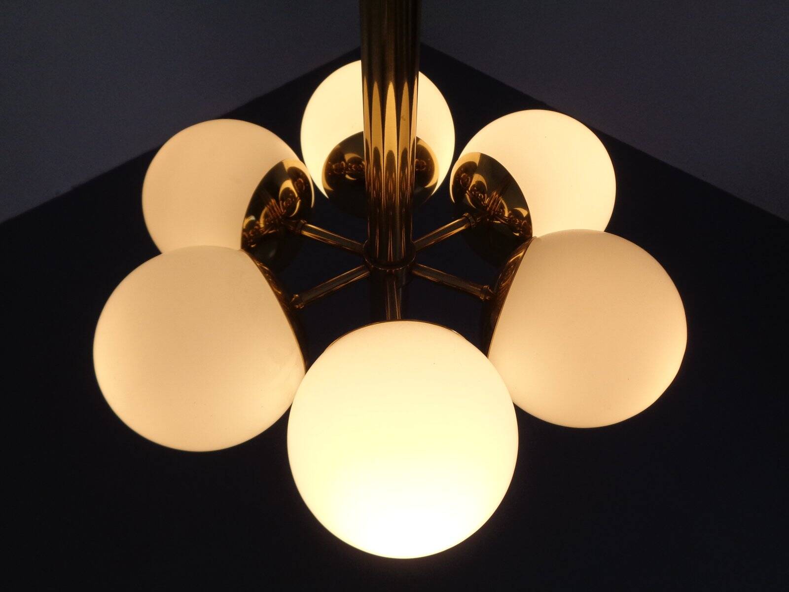 Sputnik brass and glass ceiling chandelier from Kaiser Idell / Kaiser Leuchten, Germany, 1960s