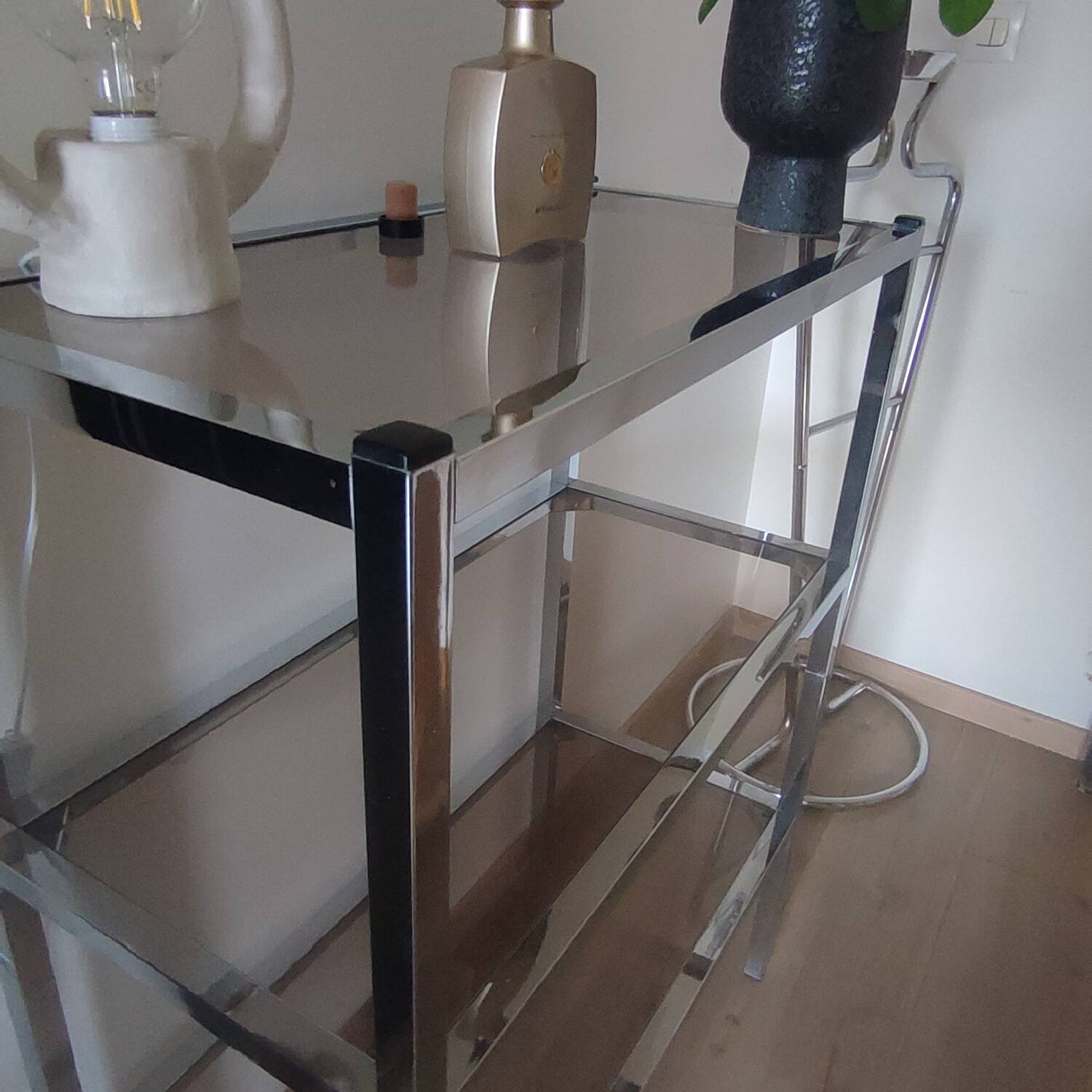 Chrome and smoked glass shelf