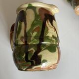 Pair of varnished earthenware vase pitchers mixed Dieulefit popular art