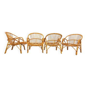Set of 4 vintage rattan armchairs from the 60s