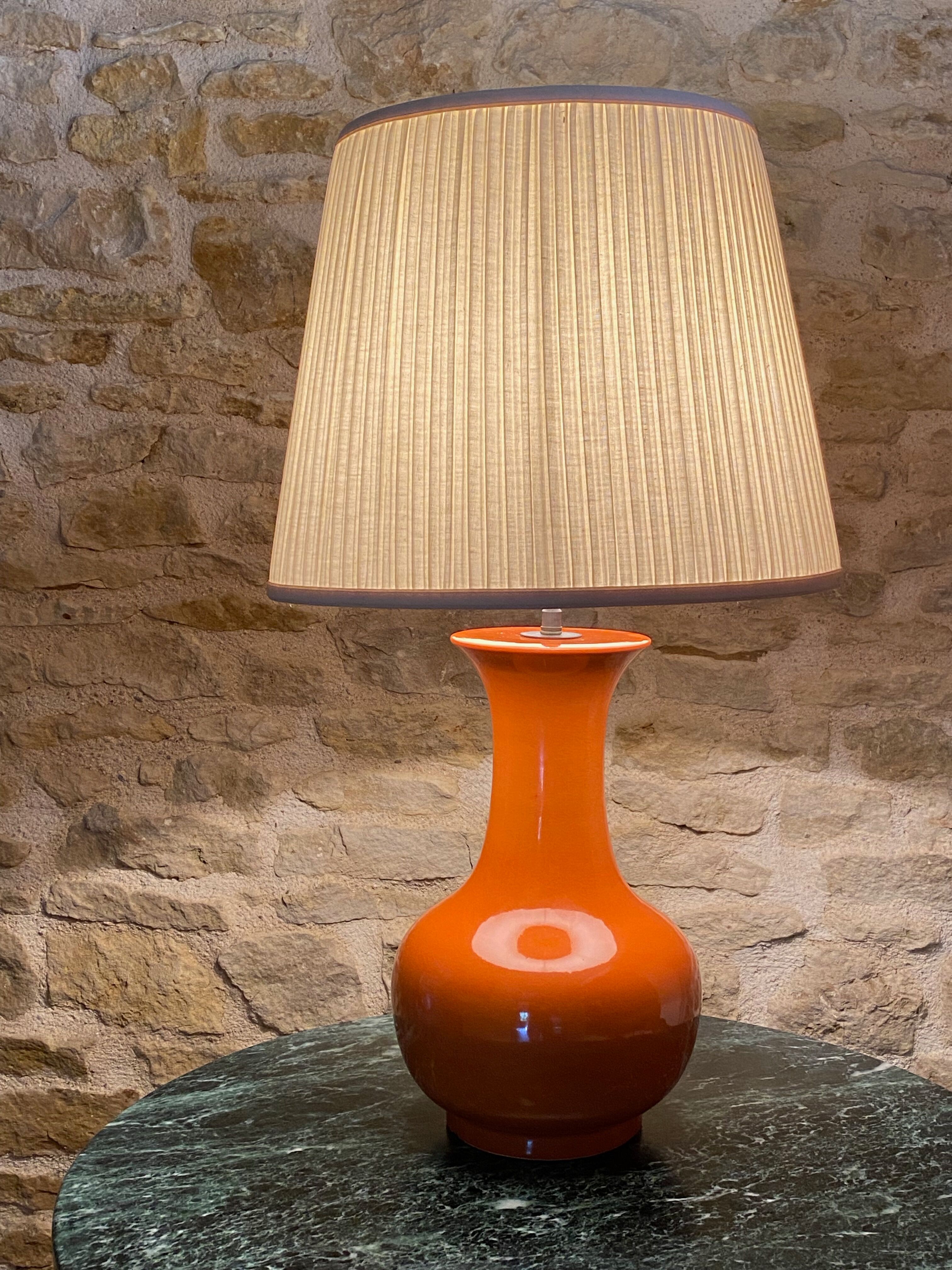 Orange ceramic lamp 1960 1970
