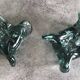 Pair of vintage blue/green tinted glass candlesticks from the 70s