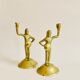 Paire de bougeoirs chevaliers anciens en laiton