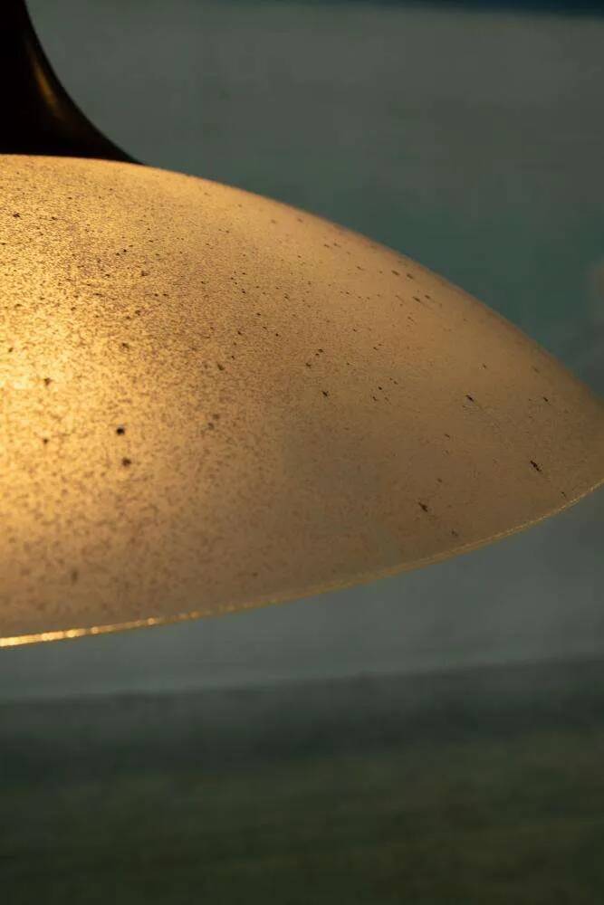 1980s Memphis glass suspension, vintage pull switch lamp.