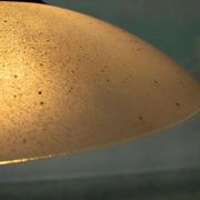 1980s Memphis glass suspension, vintage pull switch lamp.