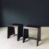 Modernist PJ-SI-68-A Sewing Stools by Pierre Jeanneret for Chandigarh, 1950s, India, Set of 2