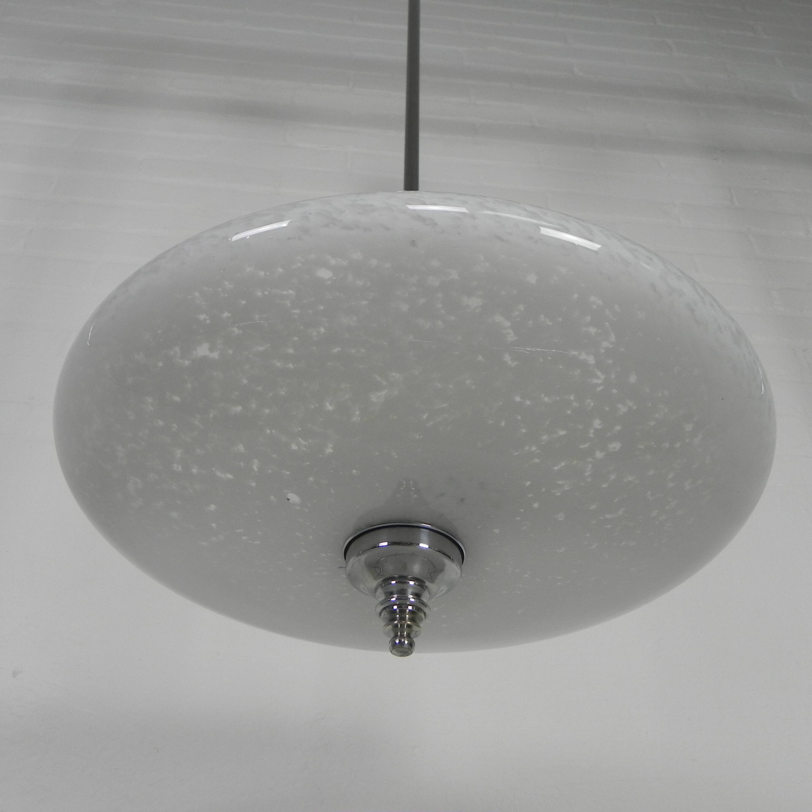 Art Deco pendant lamp with cloudy glass bowl, 1930s