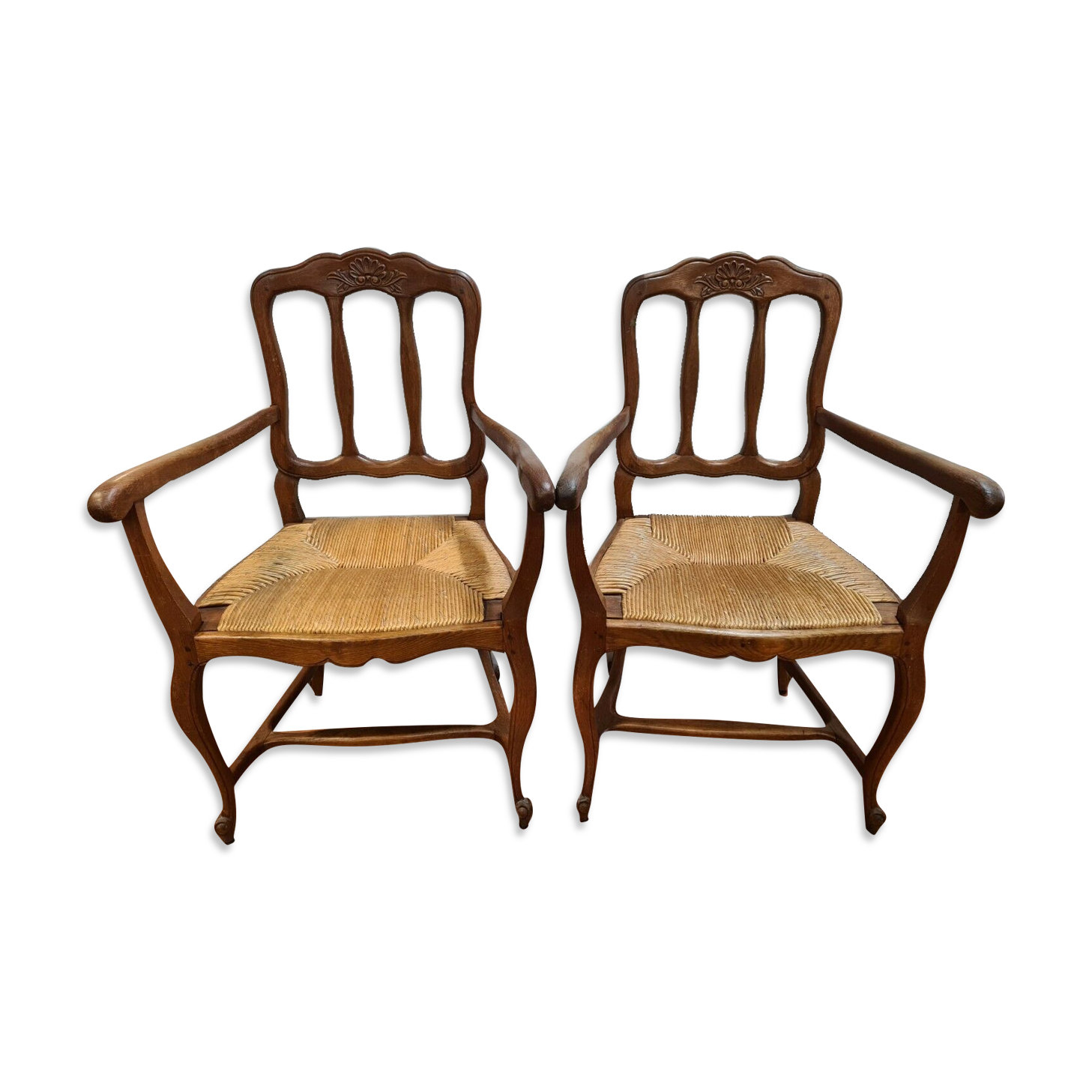 Louis XV oak-style mulched armchairs