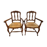 Louis XV oak-style mulched armchairs