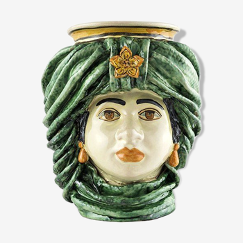 Woman green turban vase