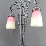 Important Wrought Iron Double-Headed Lamp by Schneider, Art Deco, c. 1920