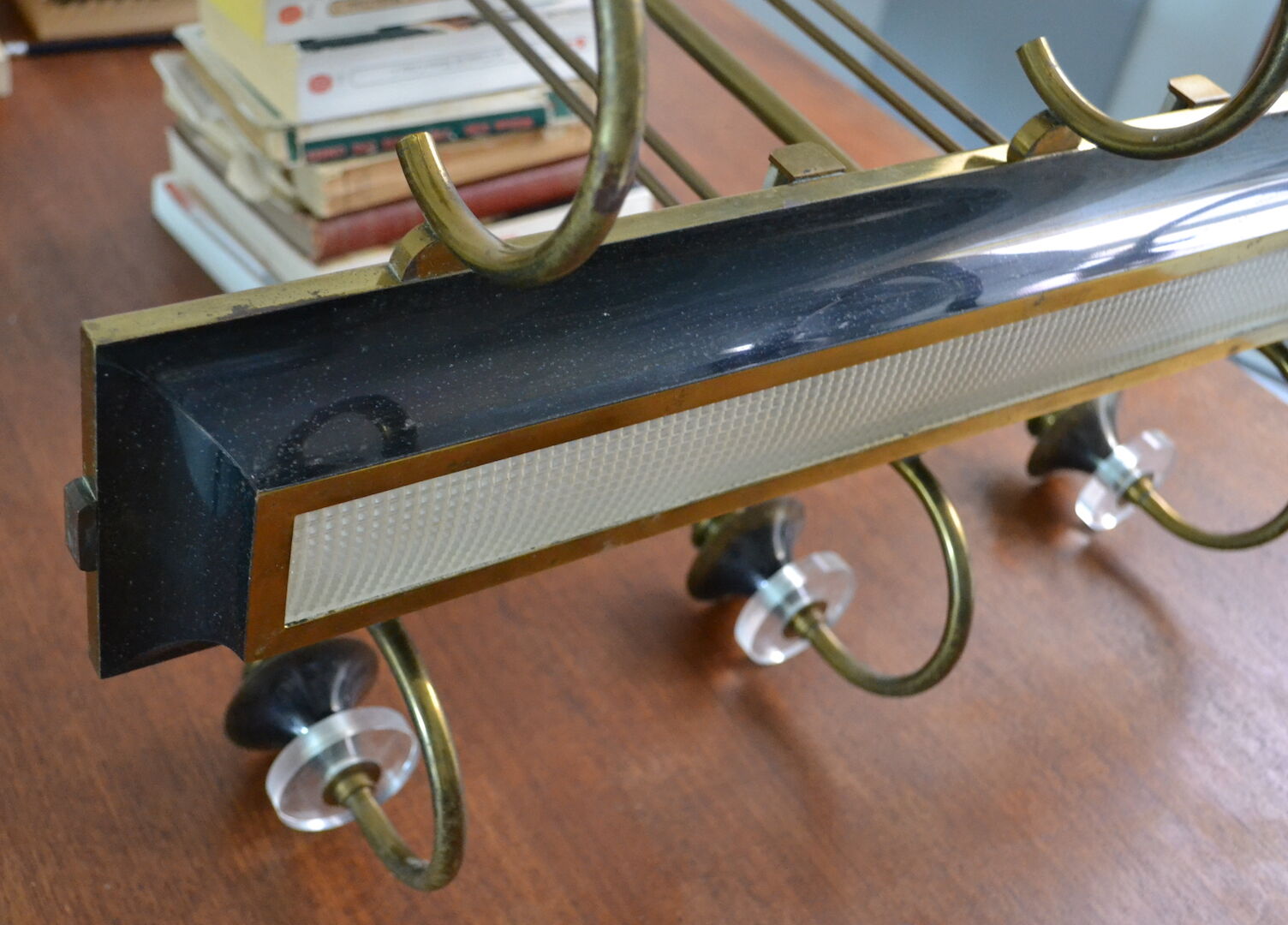 Rectangular Art Deco Chandelier 6 Golden Brass Lights