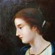 Old portrait of a young woman in profile, oil on canvas A. Piard 19th century