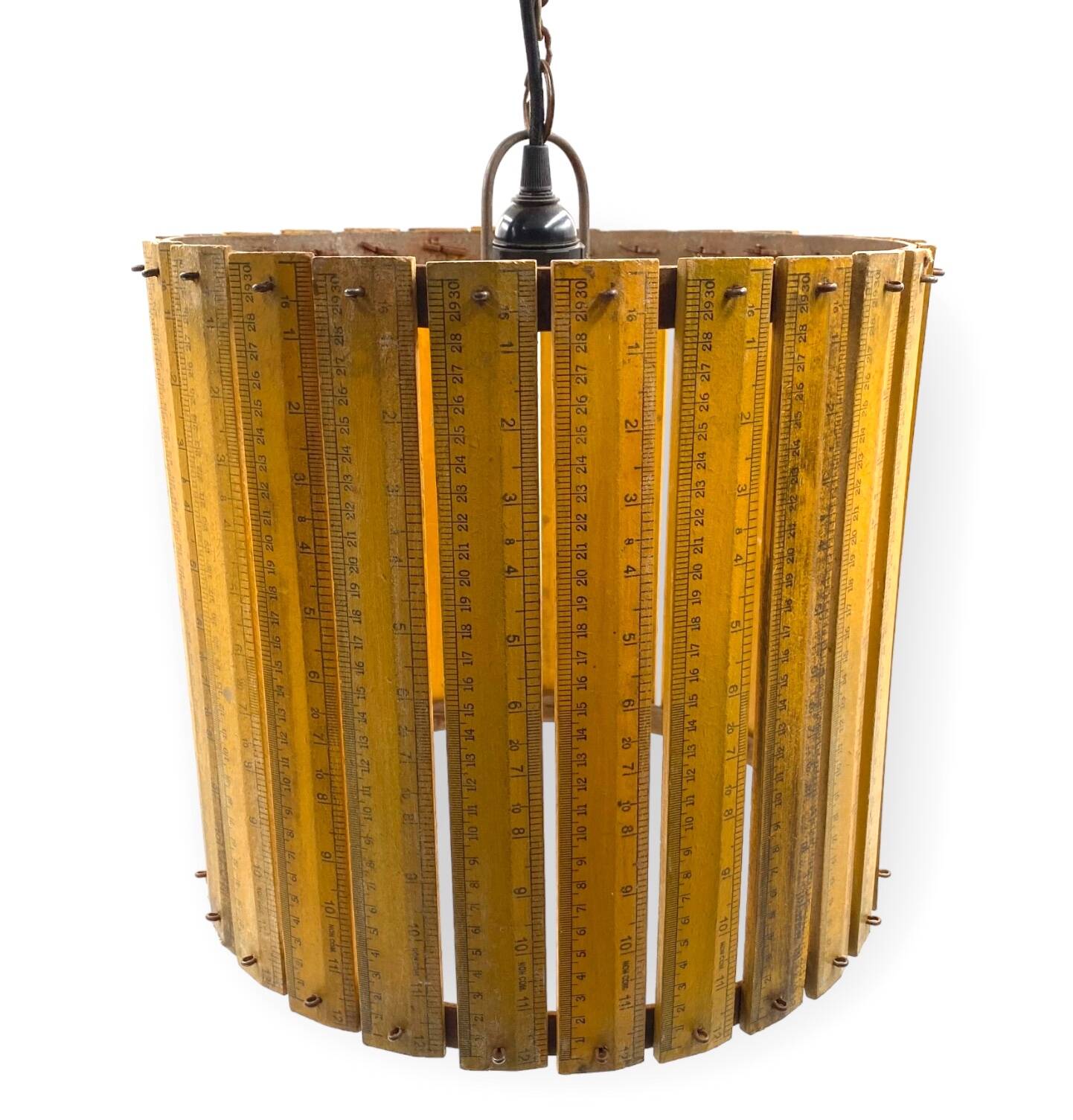 Modern artisanal rulers shaped ceiling lamp, France 1960s