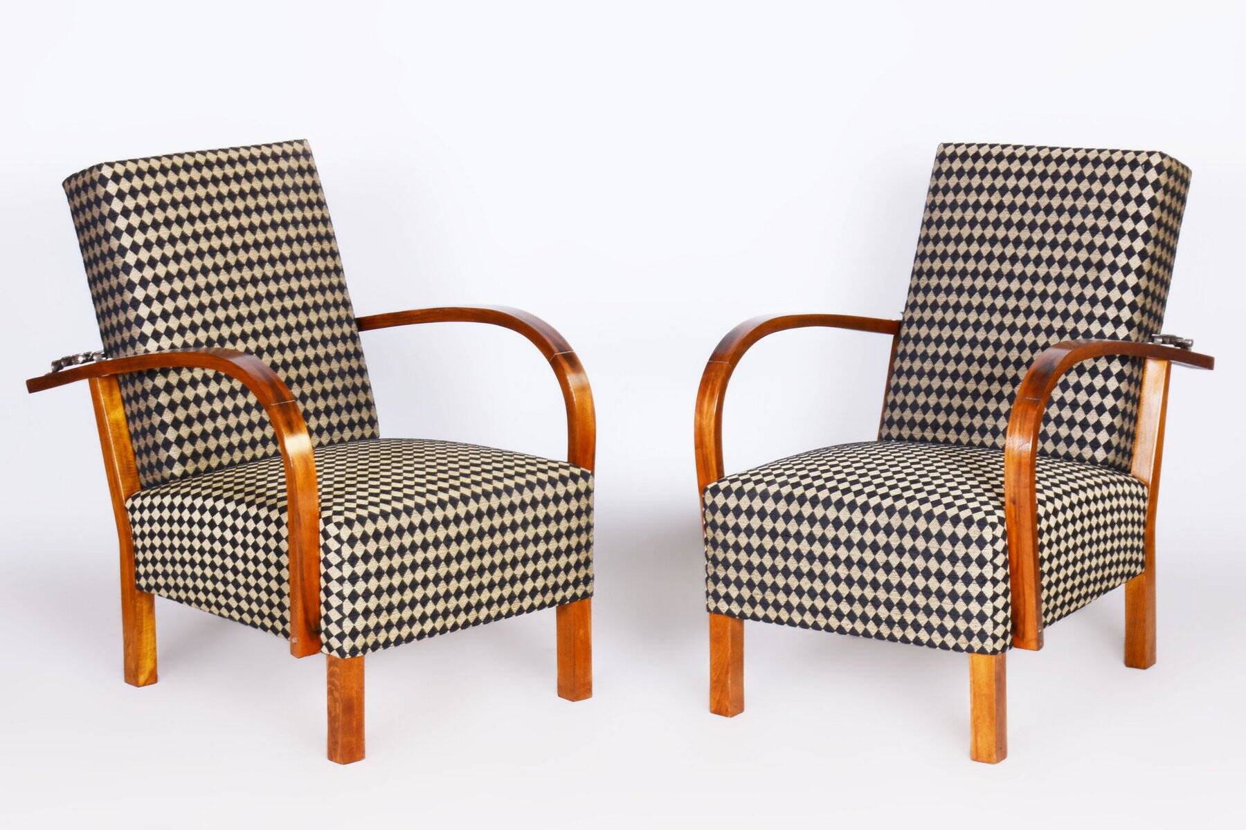 Art Deco Walnut Reclining Chairs, Czechia, 1930s, Set of 2