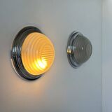 Pair of vintage wall lights, chrome and pressed sandblasted glass, France 1930