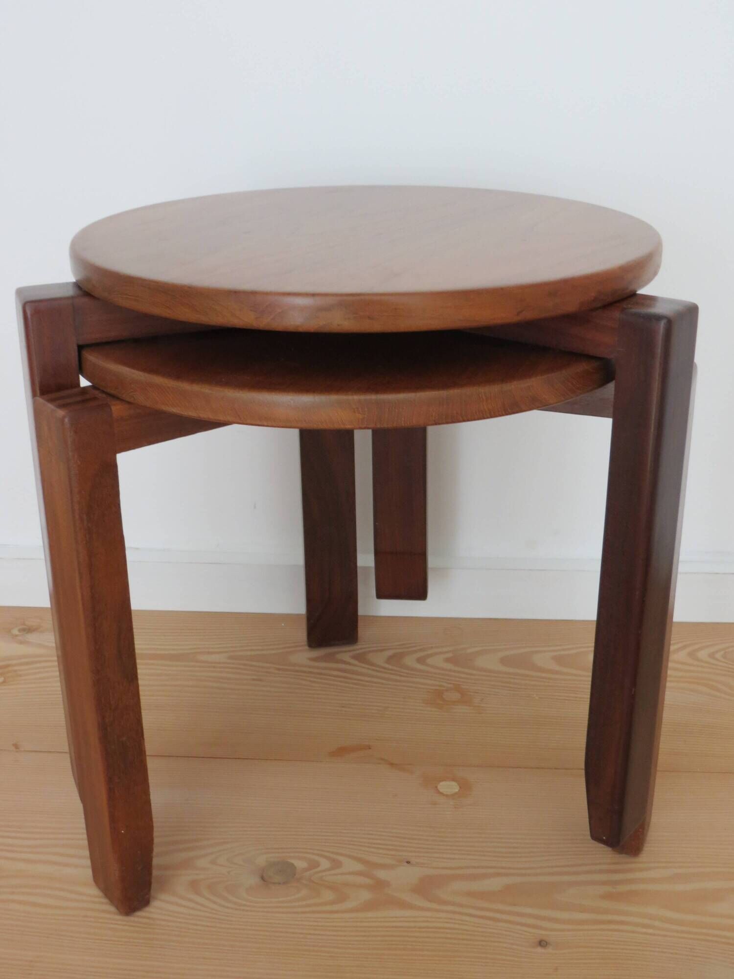Pair of Mid Century Afrormosia Round Stacking Side Tables 1960s