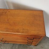 Vintage chest of drawers with compass legs, in oak.