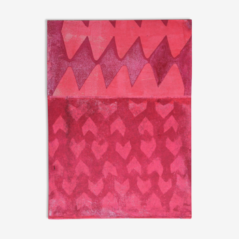 Peinture et collage sur carton rose indien signée eawy