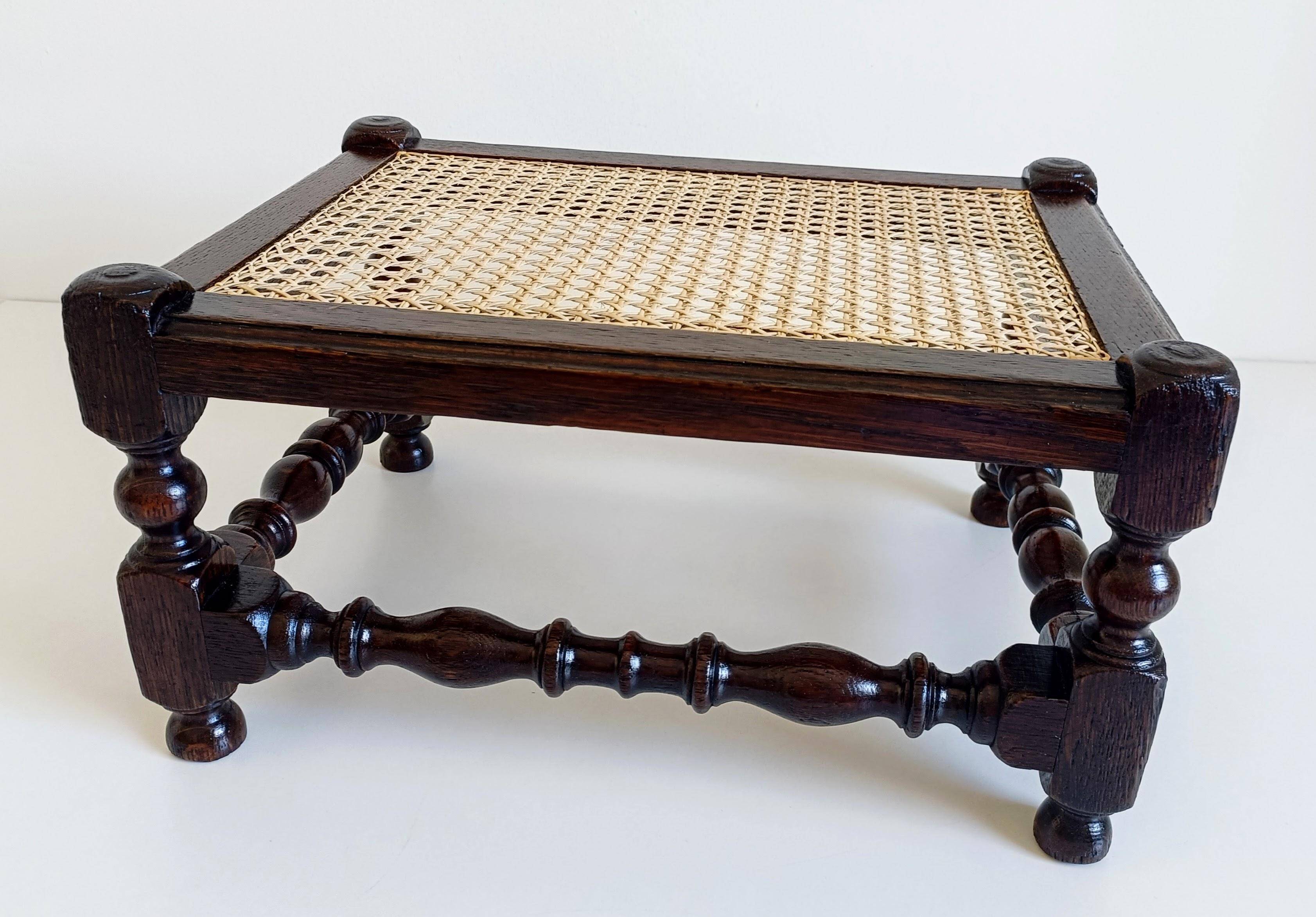 Antique Belle Epoque Oak Wood and Cane Footstool/ Occasional Table, late 19th-C
