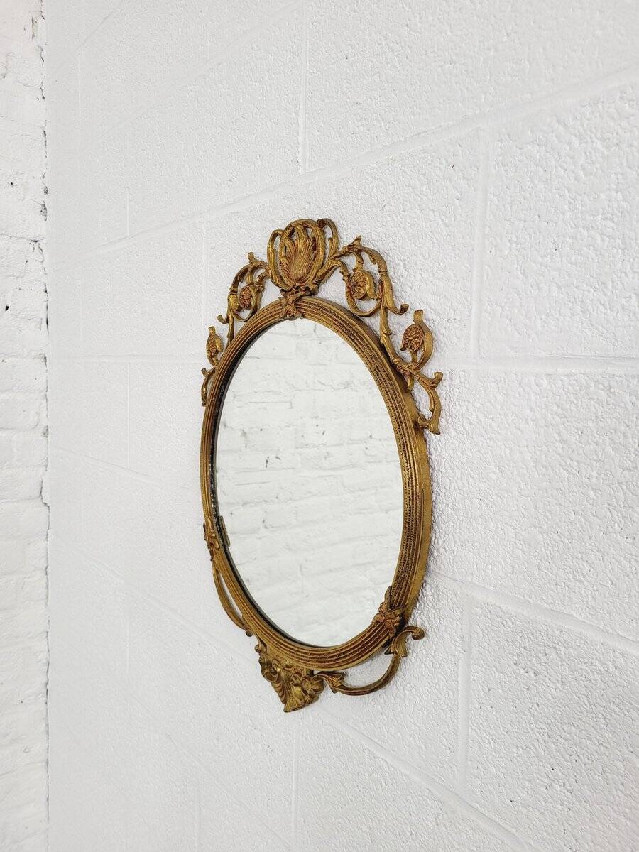 Miroir Médaillon Rond en Laiton, 1950s