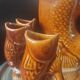 Carafe and glasses "Fish" Amber Ceramic Vintage USSR era