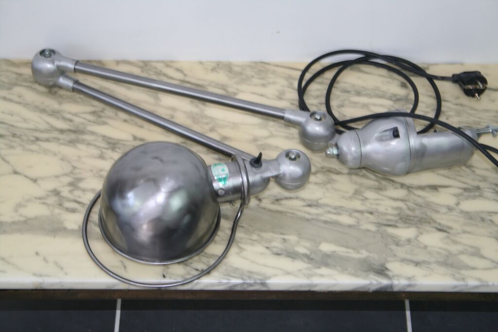 Jieldé desk lamp 2 arms 40cm base seed glossy varnish, Vintage industrial Jean Louis Domecq