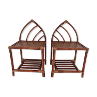 2 vintage rattan bedside tables