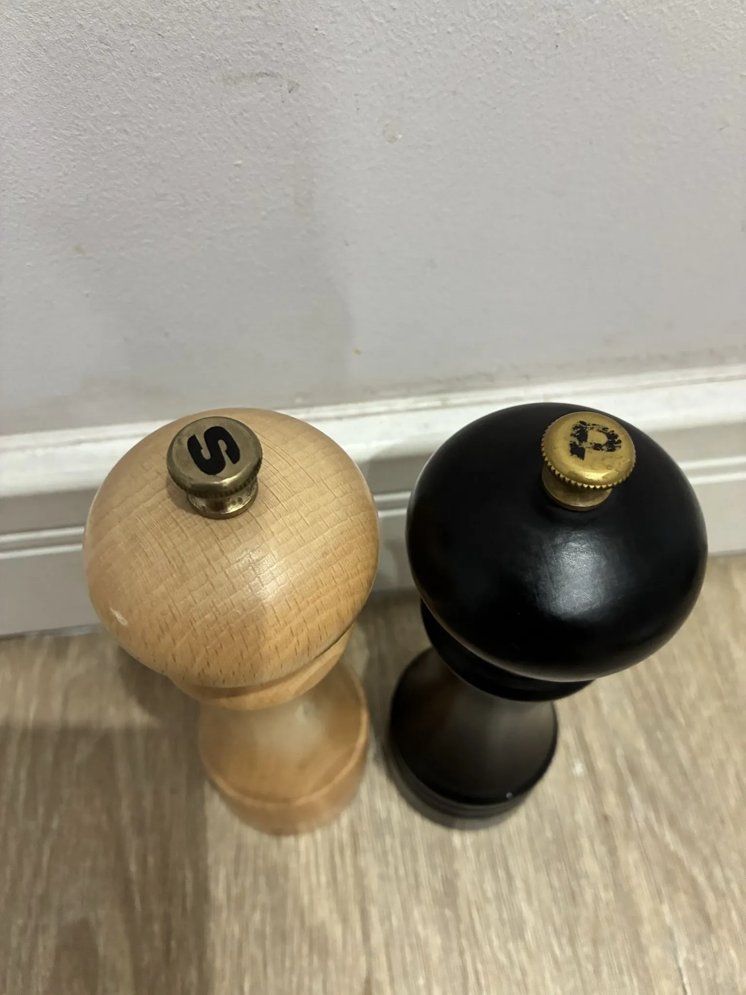 Peugeot Paris wooden salt and pepper mills, natural and black