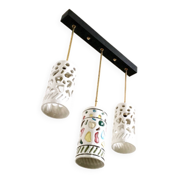 Chandelier with Cylindrical Ceramic Lampshades by Ceramiche Pucci, Italy