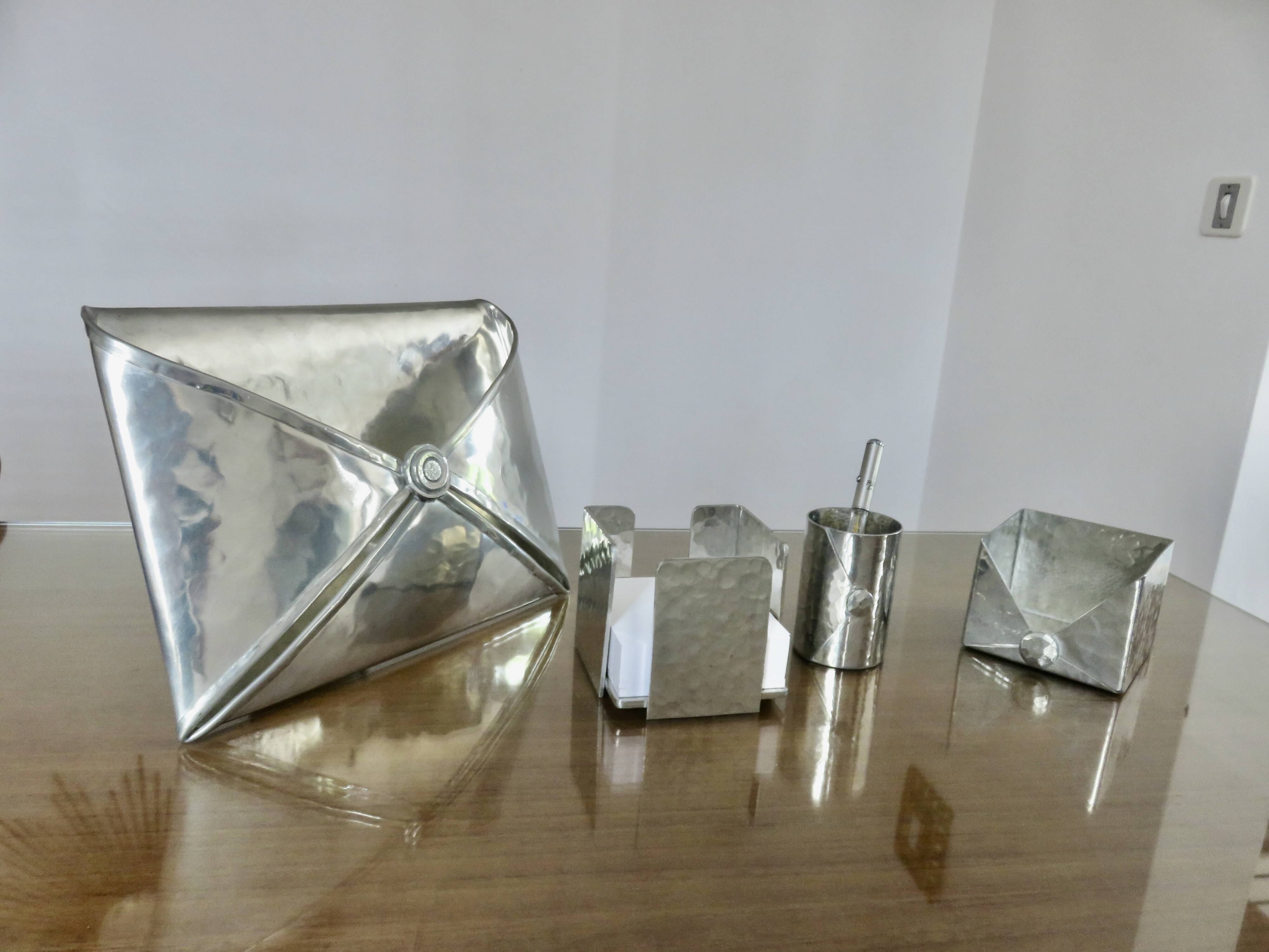 Modernist "Jean Goardere" post it holder in handmade pewter, 1970
