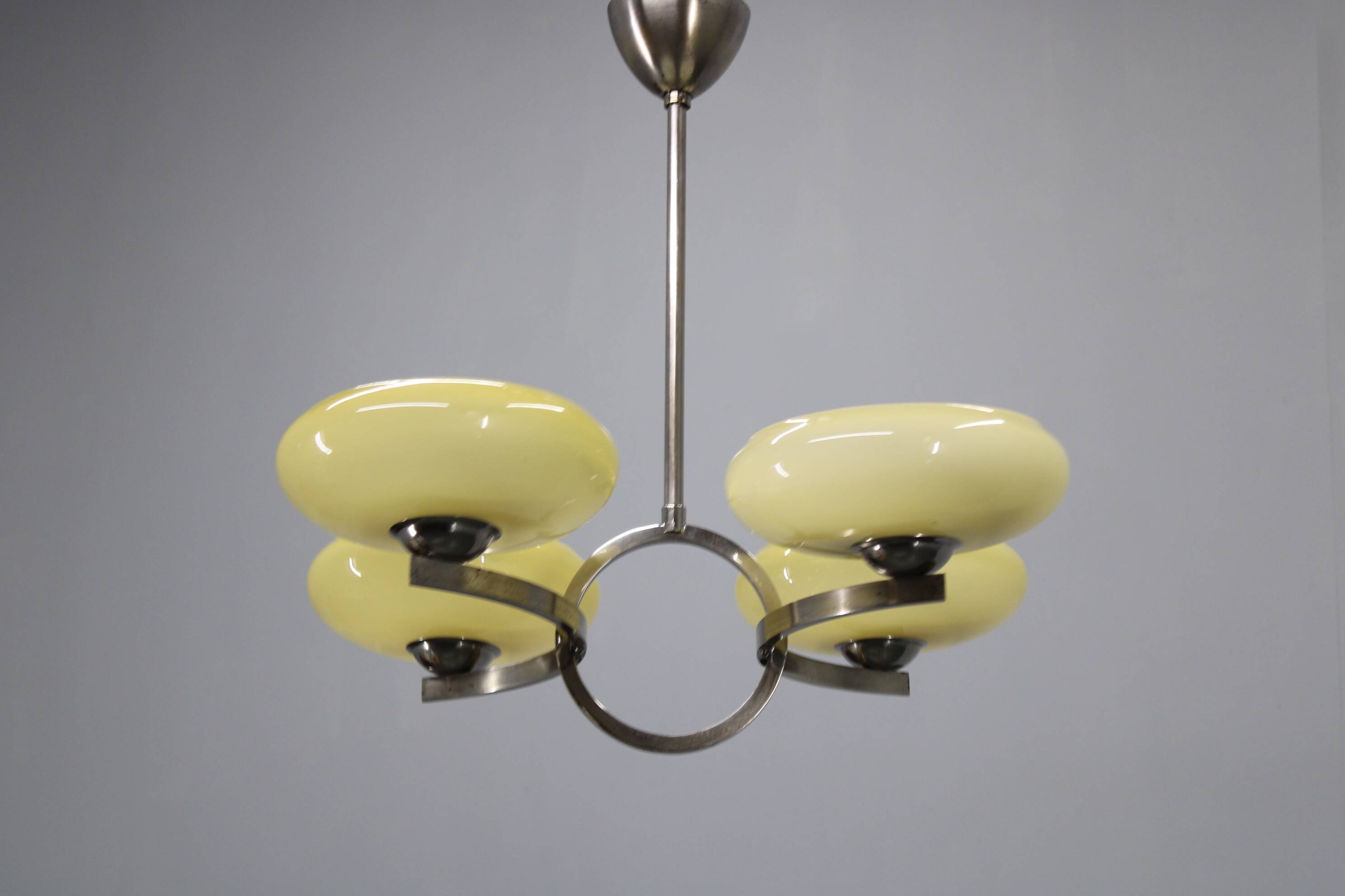 Art Deco nickel chandelier with champagne glass, Czechoslovakia 1930s