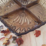Vintage dish chiseled smoked glass aperitif compartments