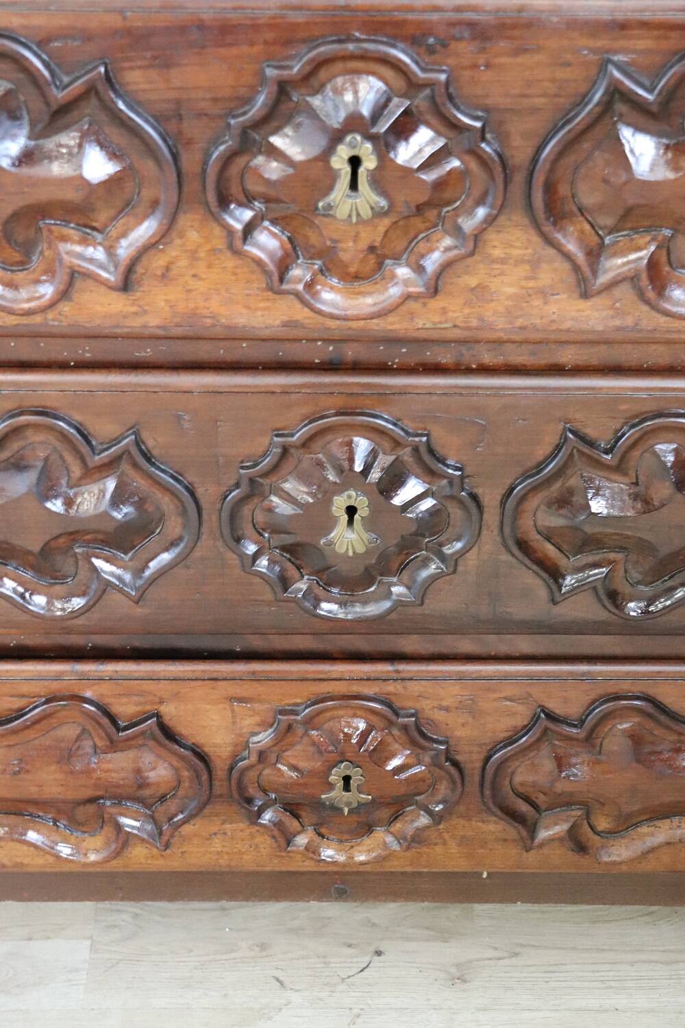 Antique Carved Walnut Chest of Drawers, 17th Century