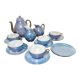 Tea set in fine Japanese porcelain pearl blue and gold