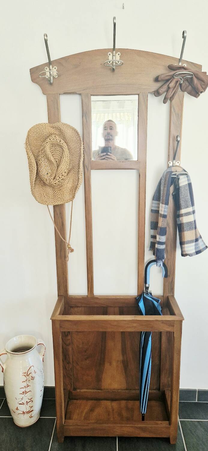 Vestiaire d’entrée style Art Déco en bois - Époque 1940 - Miroir et 5