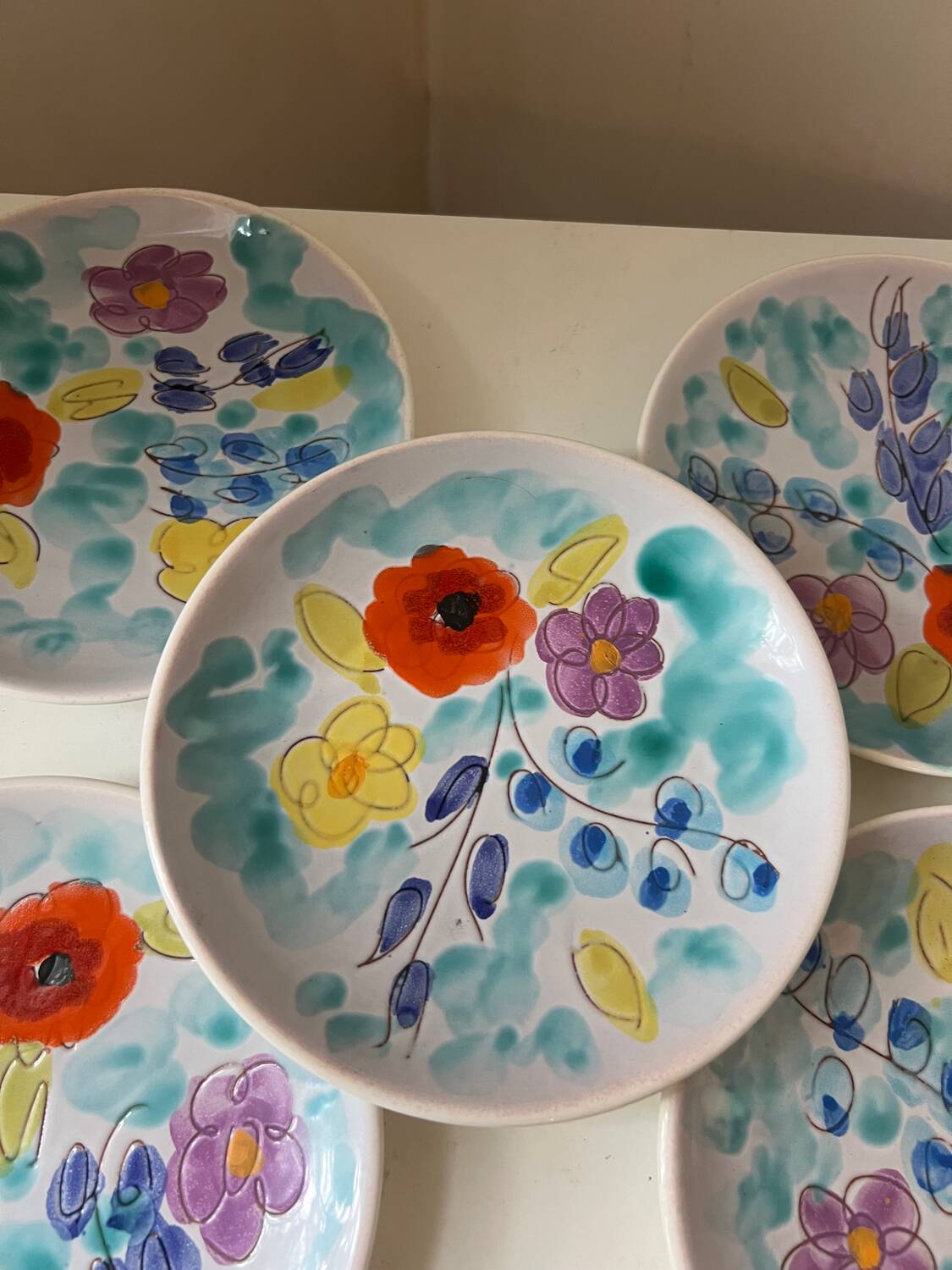 Set of dessert plates with flowers, Vallauris 1960