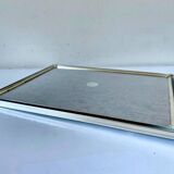 Cadre art déco vintage en métal argenté 24,5 cm x 19 cm verre convexe