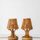 French Riviera Bamboo Rattan Table Lamps, Pair, Vienna Straw Shades, 1960s