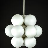 Kaiser Sputnik chandelier, molecular shape, 12 opal glasses, Germany, 1970s