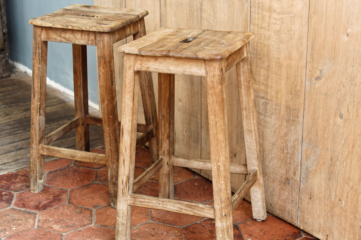 Pair of workshop stools, raw wood
