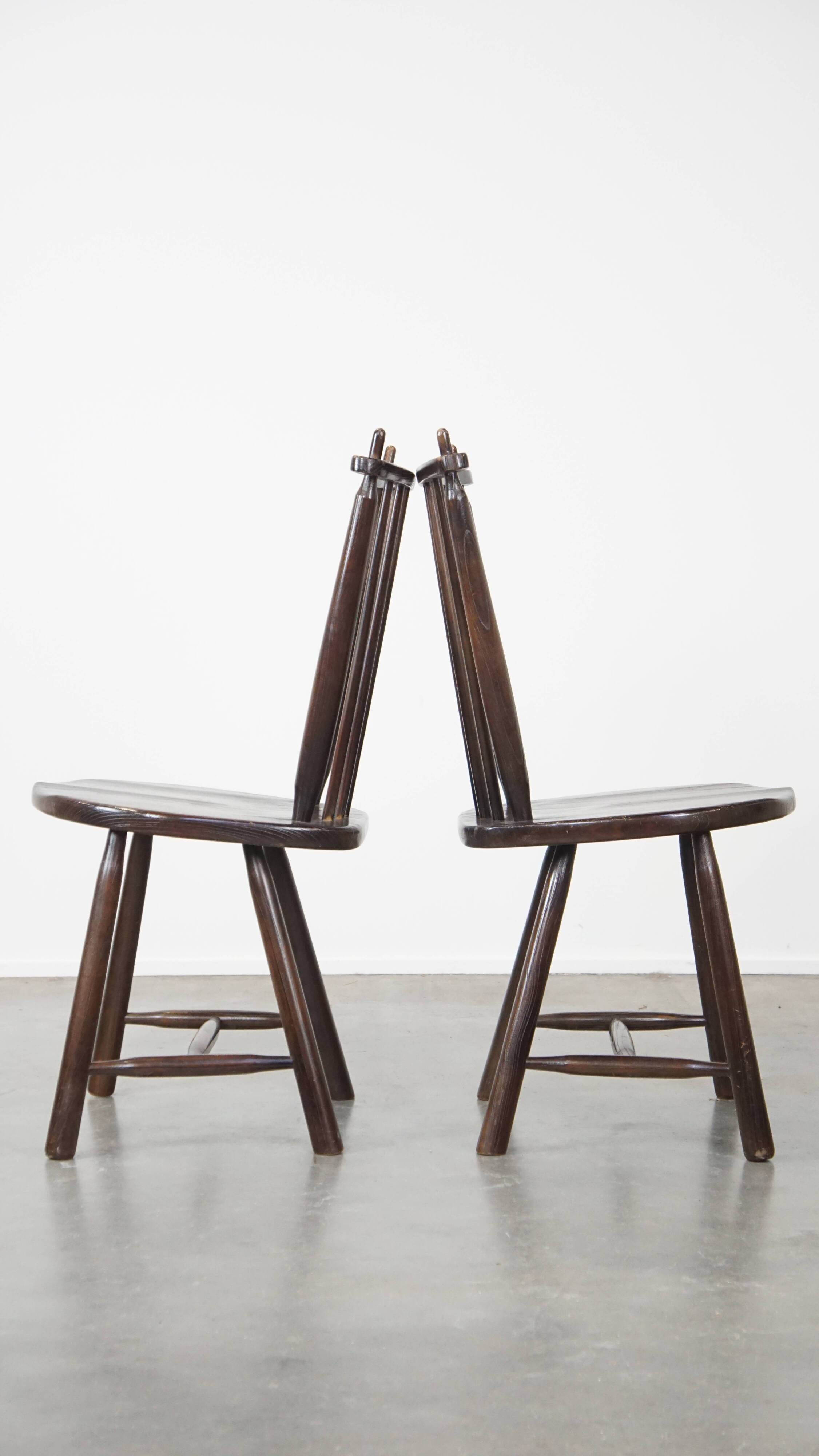 Set of 4 vintage wooden De Ster Gelderland design spindle chairs