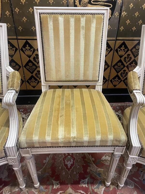 Pair of Louis XVI style cabriolet armchairs and Louis XVI chair