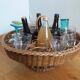 Aperitif basket for glasses and bottles in rattan wicker