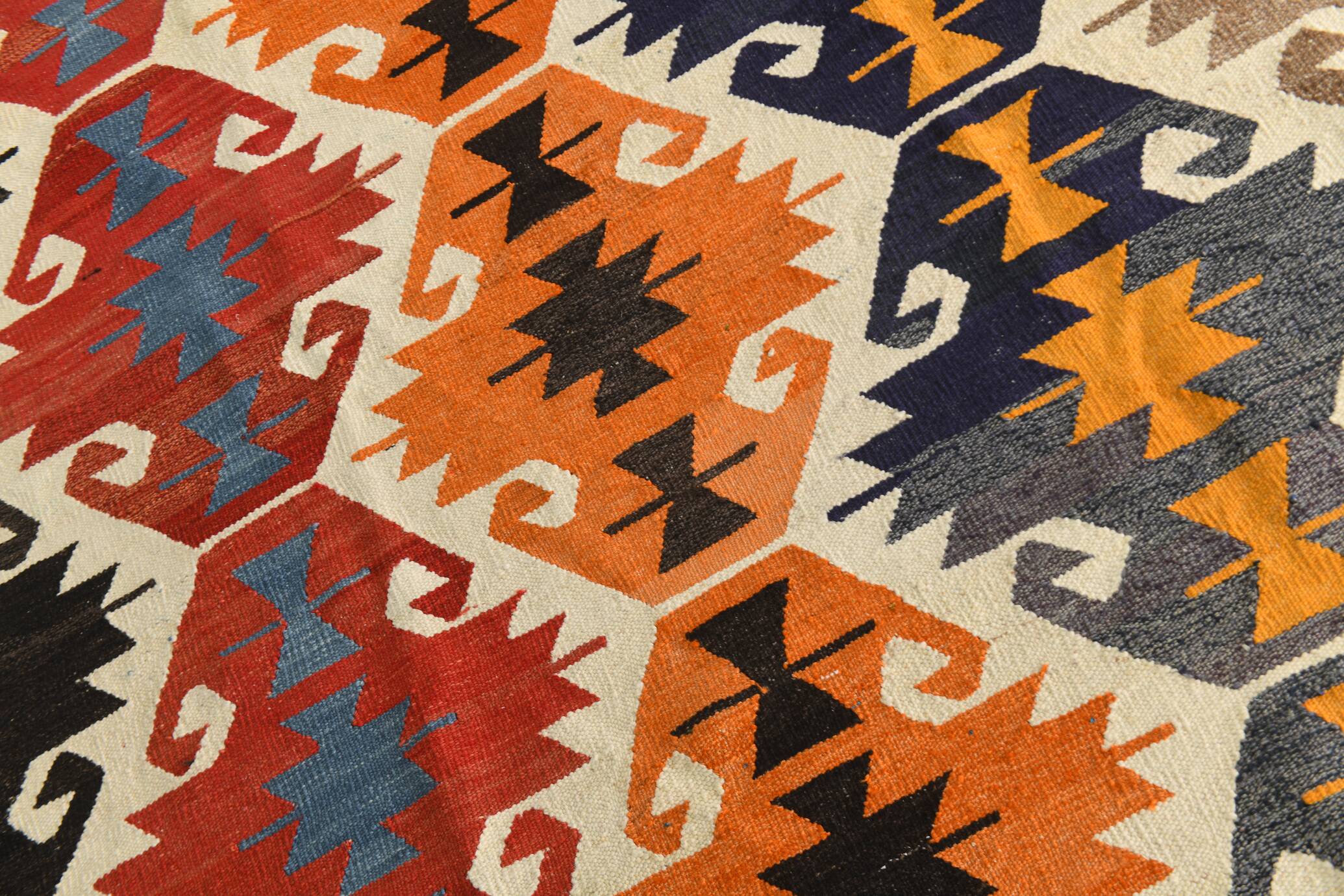 8x12 Multicolor Geometric Vintage Kilim Rug, 252x361Cm
