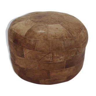 Vintage leather patchwork pouf, 1970